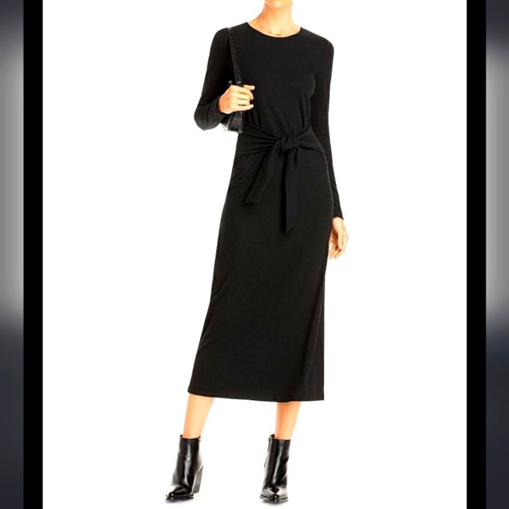 Aqua tie waist ribbed midi dress, medium